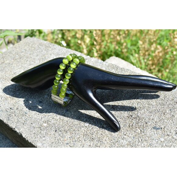 Chic Green Beaded Stretch Bracelet – Silver-Tone Accent (Size 7”) - Picture 6 of 6